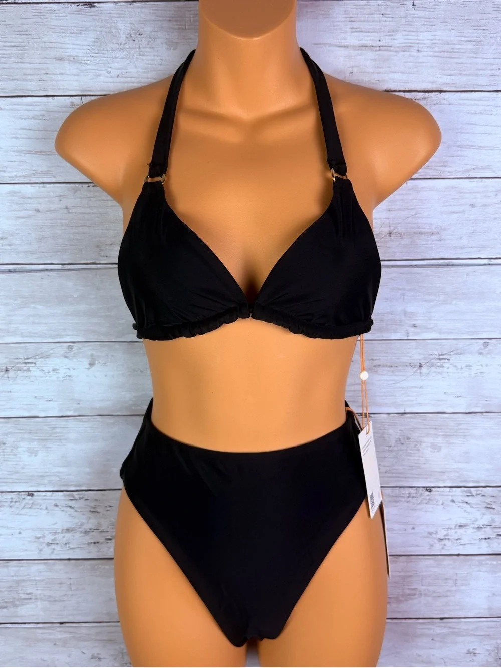 Quince Black Halter Bikini Set - Classic High Waist Swim Size small